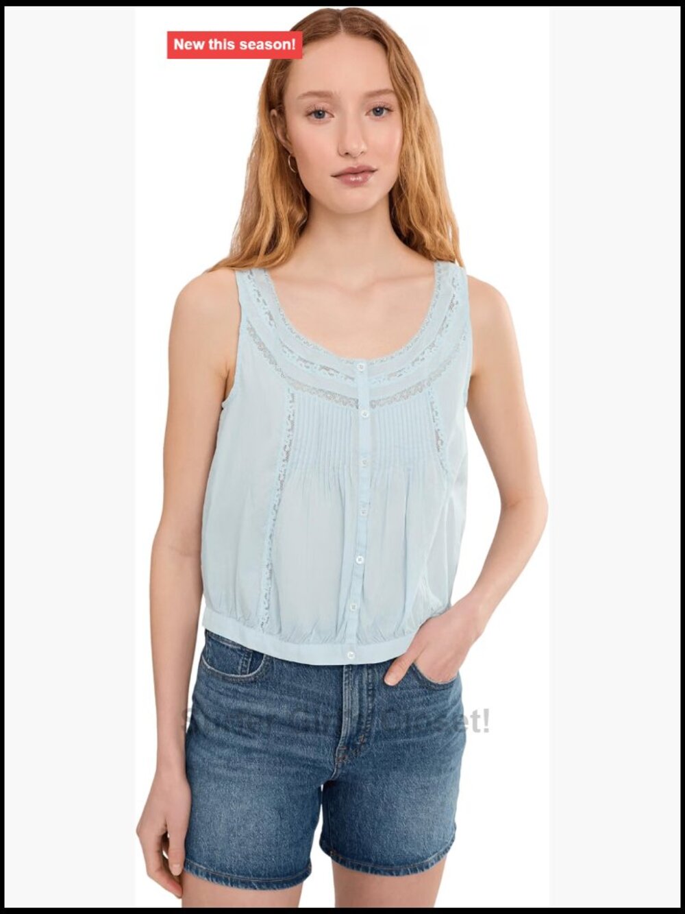 Madewell Lace-Insert Pintuck Sleeveless Tank Top Cotton